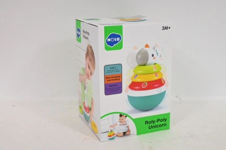 SmilyP eenhoorn 3-in-1 stapeltoren, vormenstoof, rammelaar en tuimelaar