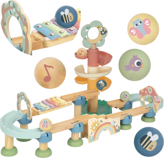 Houten knikkerbaan met xylofoon Tooky Toy 44 stuks