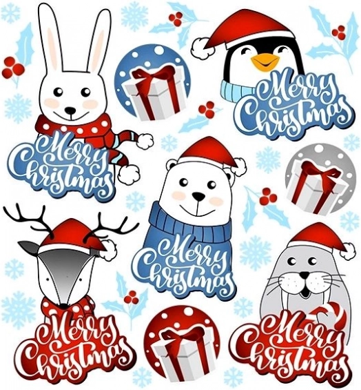 Kerststrijkapplicaties dieren op een klein vel