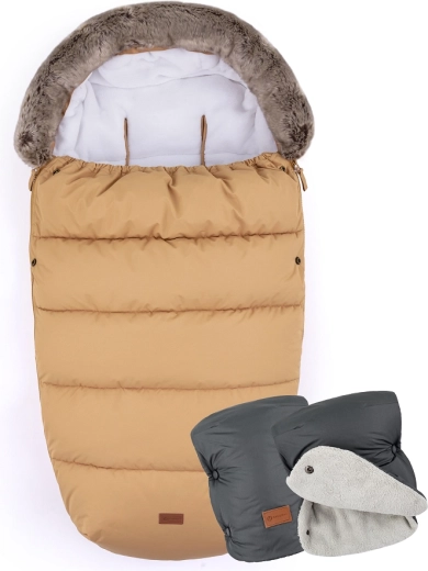 PETITE&MARS voetenzak 4in1 Comfy elegant caramel + handmof Jasie charcoal grey