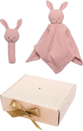 Jabadabado cadeauset voor baby met knuffeldoekje en rammelaar Bunny pink