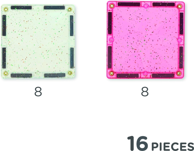 Cleverclixx magnetische glinstertegels transparant roze, 16 stuks