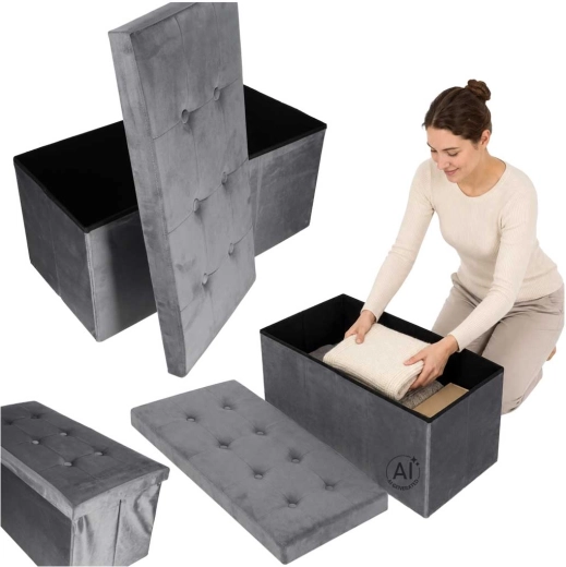 Opvouwbare velours poef met opbergruimte grijs 77 × 38 × 37 cm