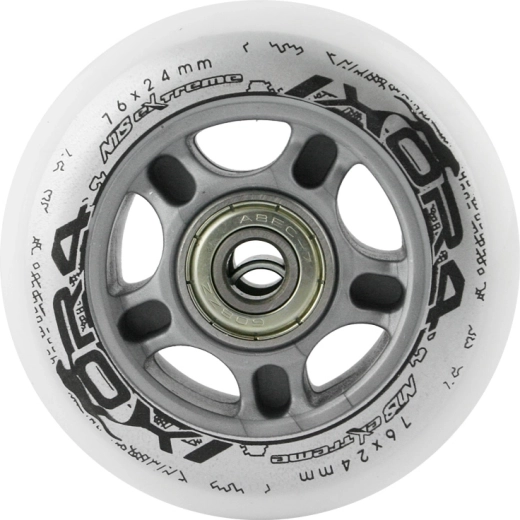 Set witte PU-wielen 76 × 24 mm met ABEC 7-lagers NILS EXTREME
