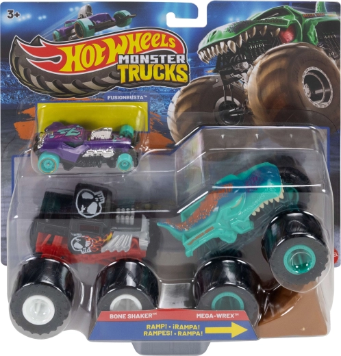 Mattel Hot Wheels Monster Trucks set van 2 monstertrucks met ramp en Hot Wheels autootje
