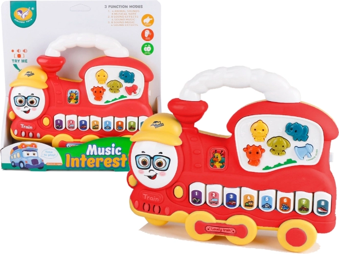 Interactief kinderpianootje locomotief – dierengeluiden, voertuiggeluiden en melodieën, rood