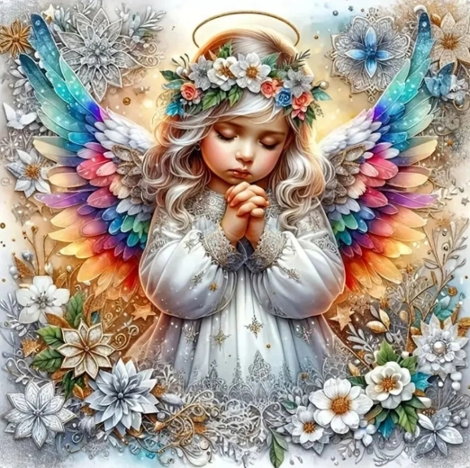 Diamantschilderen Engeltje met regenboogvleugels 30x40cm