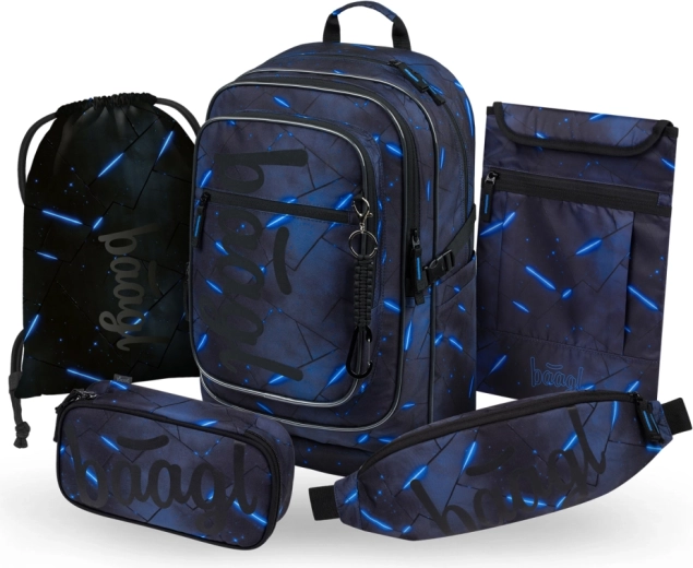 Školní set BAAGL Cubic Flash 5-delig: rugzak, etui, gymschoenenzak, heuptasje en plat GRS-etui