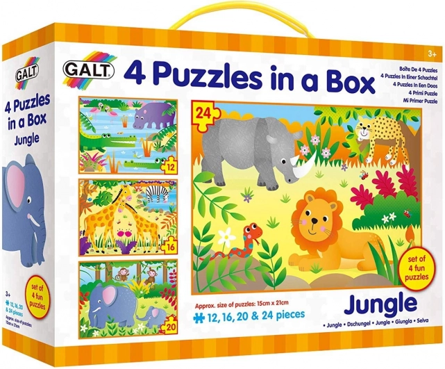 Junglepuzzel 4-in-1 (12, 16, 20, 24 stukjes) GALT
