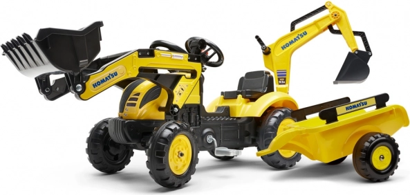 Traptractor Komatsu met voor- en achterlader en kiepwagen