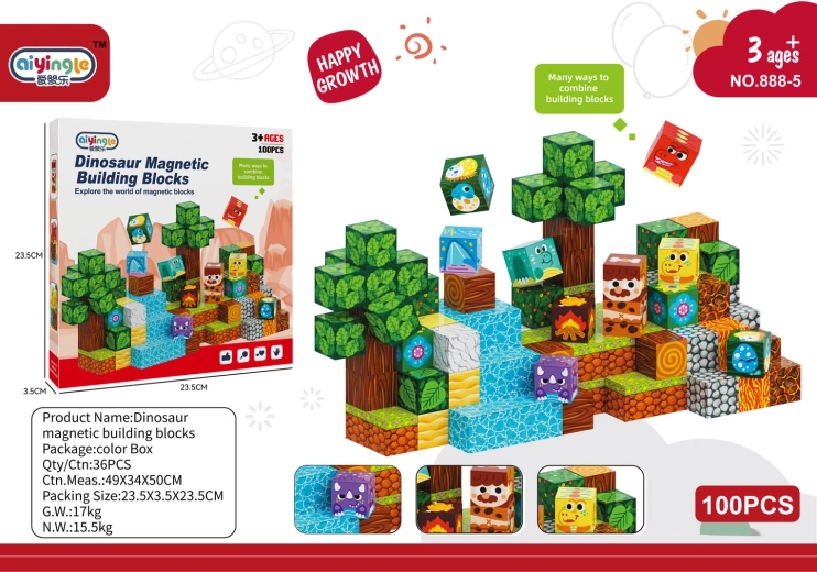 Magnetische 3D bouwblokjes met dinosaurusmotief 100 stuks