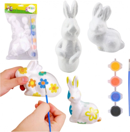 Schilderset voor polystyreen versieringen 4 hazen met verf en penseel