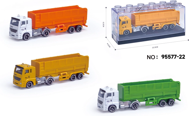 Metalen model van een vuilniswagen met aanhanger 1:64