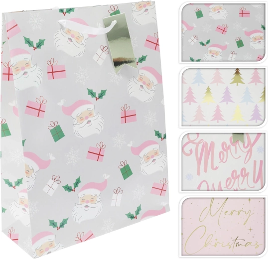 Cadeaupapieren tas XL kerst roze mix decoraties 40 × 30 × 12 cm