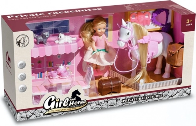 Speelset met pop, paardje en kittens