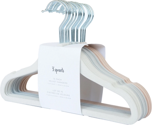 3 Sprouts fluwelen kinderhangers 15 stuks crème/grijs/notenhoutkleurig