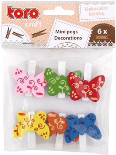 Houten decoratieve knijpers met vlinders, 6 stuks