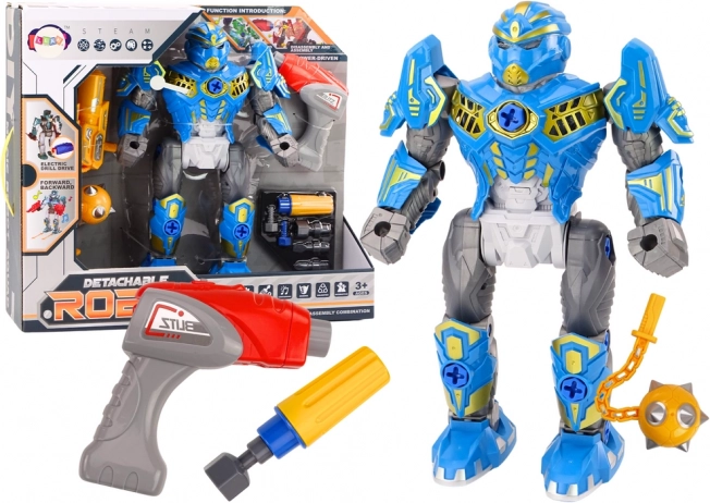 blauwe schroefrobot met boormachine, lichten en geluiden