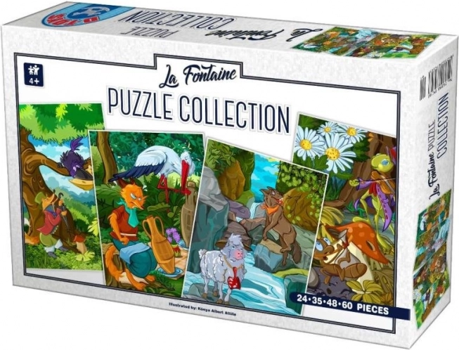 Puzzel La Fontaine’s fabels 4-in-1 (24, 35, 48, 60 stukjes)