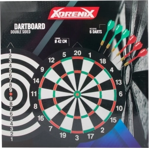 Dubbelzijdig houten dartbord met 6 darts