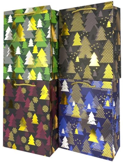 Kerstpapieren cadeautas 32 × 26 × 12 cm (mix motieven)