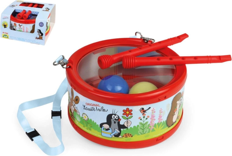 Metalen trommel Mol 21 cm met stokjes