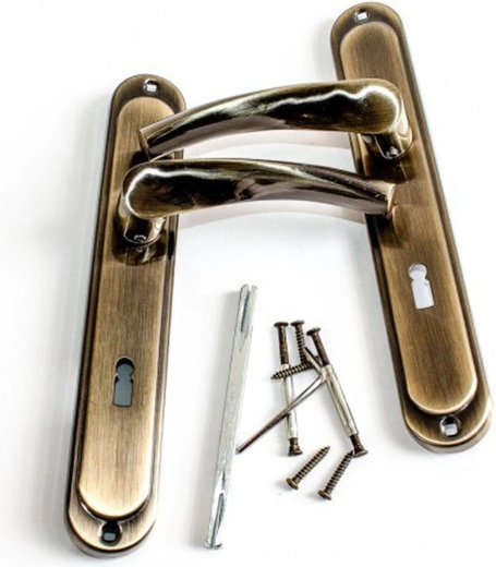 Deurbeslag ATENA met cilinderslot 72 mm, patina