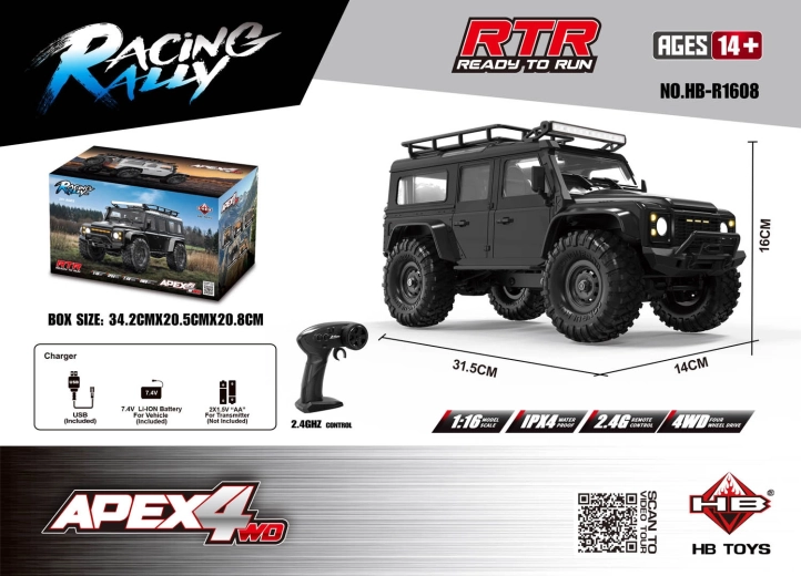 Terreinwagen op afstand bestuurbaar APEX 4 RTR 1:16 zwart