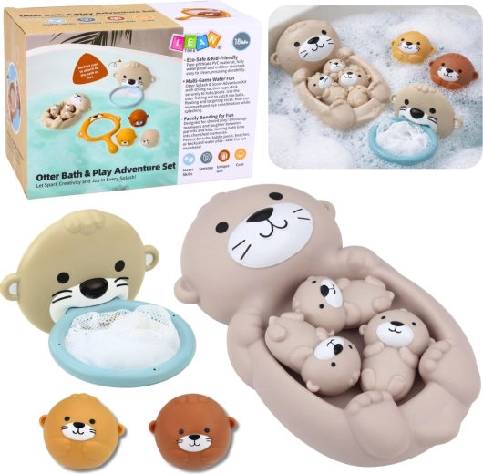 Badset otterfamilie met mandje en ballen, 7-delig