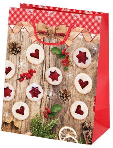 Papieren kerstcadeautas TORO met motief van Linzer koekjes 23 × 18 × 10 cm