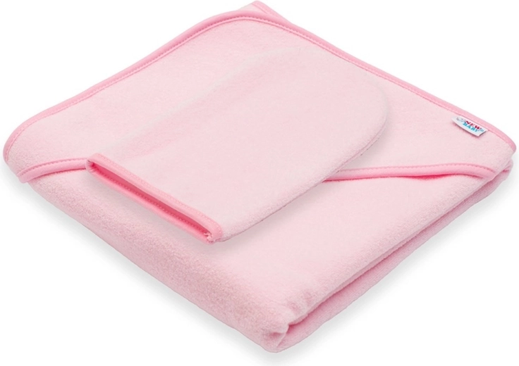 Baby badstof handdoek met kap New Baby Basic 80 × 80 cm roze
