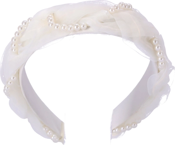Satijnen haarband - wit met parels