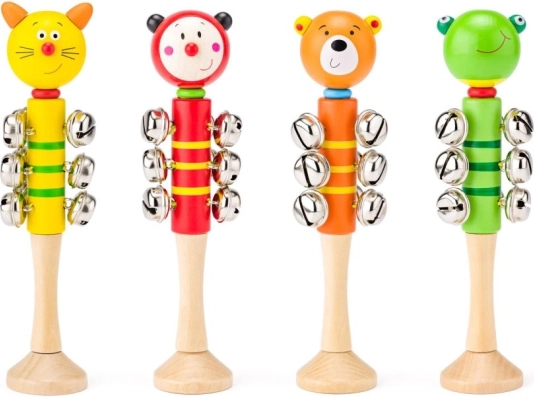 Houten rammelaar met belletjes – dieren