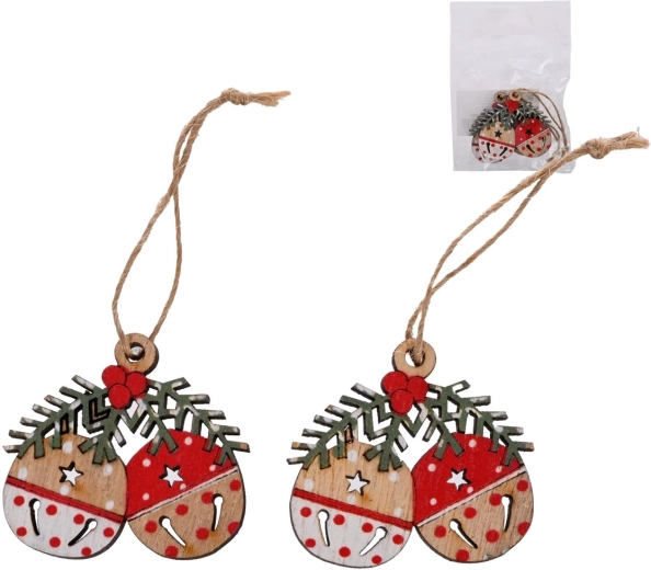 Hangende houten belletjes beige (2 stuks)