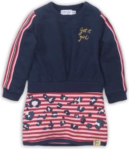 Dirkje meisjes sweatjurk Get it girl! navy met gestreepte rok