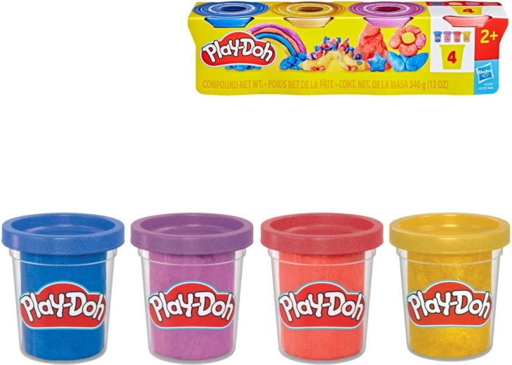 Play-Doh metallic boetseerklei met confetti, 4 potjes