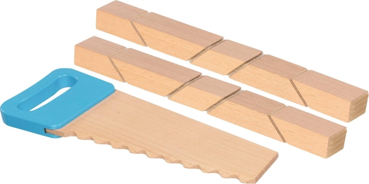 Houten bouwblokken met klittenband en een zaagje