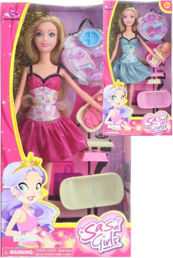 Trendy mama-pop met baby en accessoires 30 cm - 1 set
