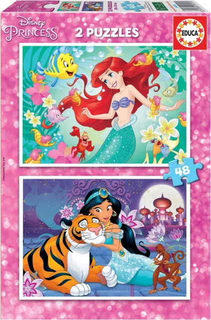 EDUCA Puzzel Disney prinsessen: Ariël en Jasmine 2x48 stukjes