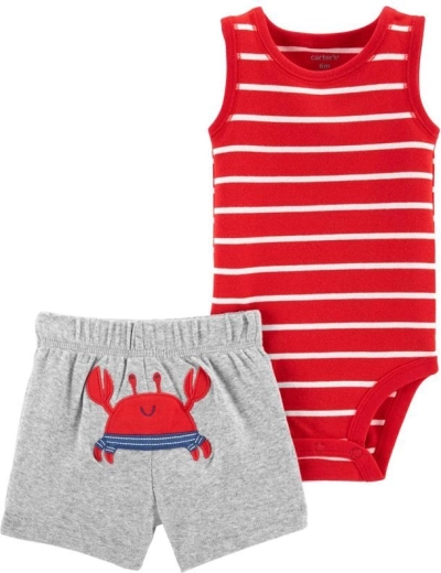 Carter’s zomerset voor jongens – mouwloos rompertje en korte broek Red Stripe Crab, maat 56