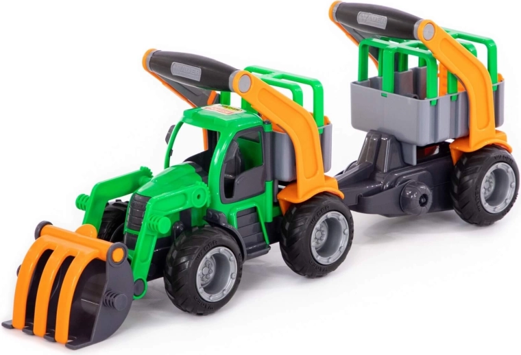 GripTruck-tractor met laadschop en aanhanger voor het vervoeren van dieren