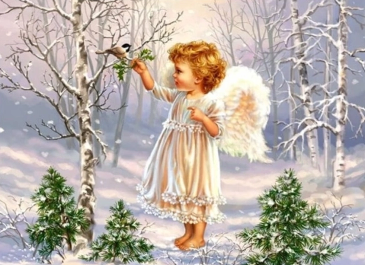 Diamantschilderen Engeltje in het bos 30 × 40 cm