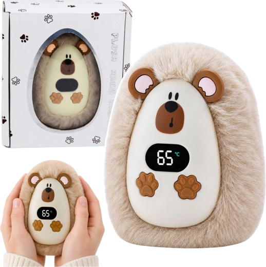 Pluche oplaadbare handwarmer egel met temperatuurscherm (USB‑C)