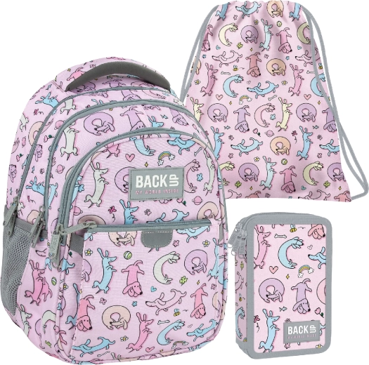 BackUP Cute Dogs schoolset 3-in-1 – rugzak, gevulde etui en gym-/schoenenzak