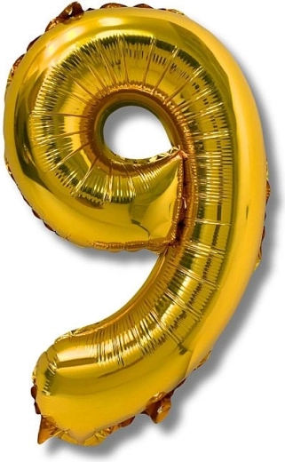 Folieballon cijfer 9, 40 cm, goud