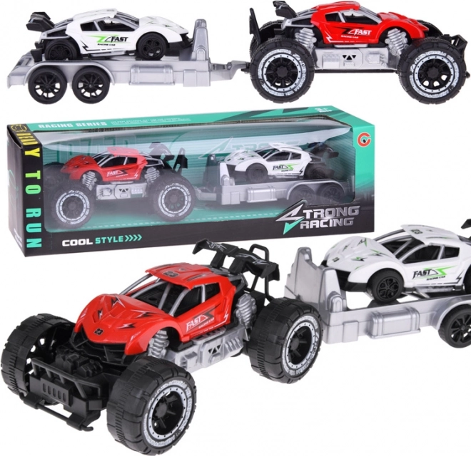 Terreinwagen met aanhanger en sportautootje