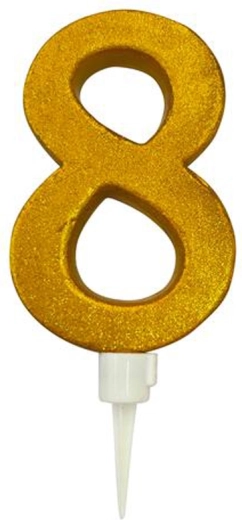 Taartkaars cijfer 8 goud 16 cm