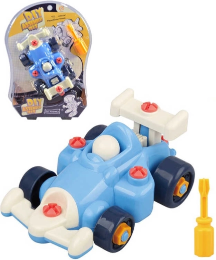 Kleurrijk schroefbaar sportautootje 16 cm met gereedschap - 1 set