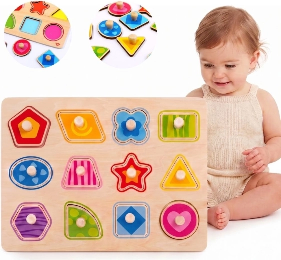 Tooky Toy Montessori houten insteekpuzzel vormen met handgrepen - 1 stuk