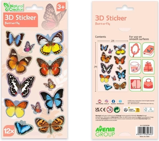 3D vlinderstickers AVENIR, set van 12 stuks